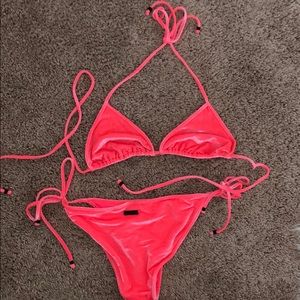 Triangl velvet bikini pink